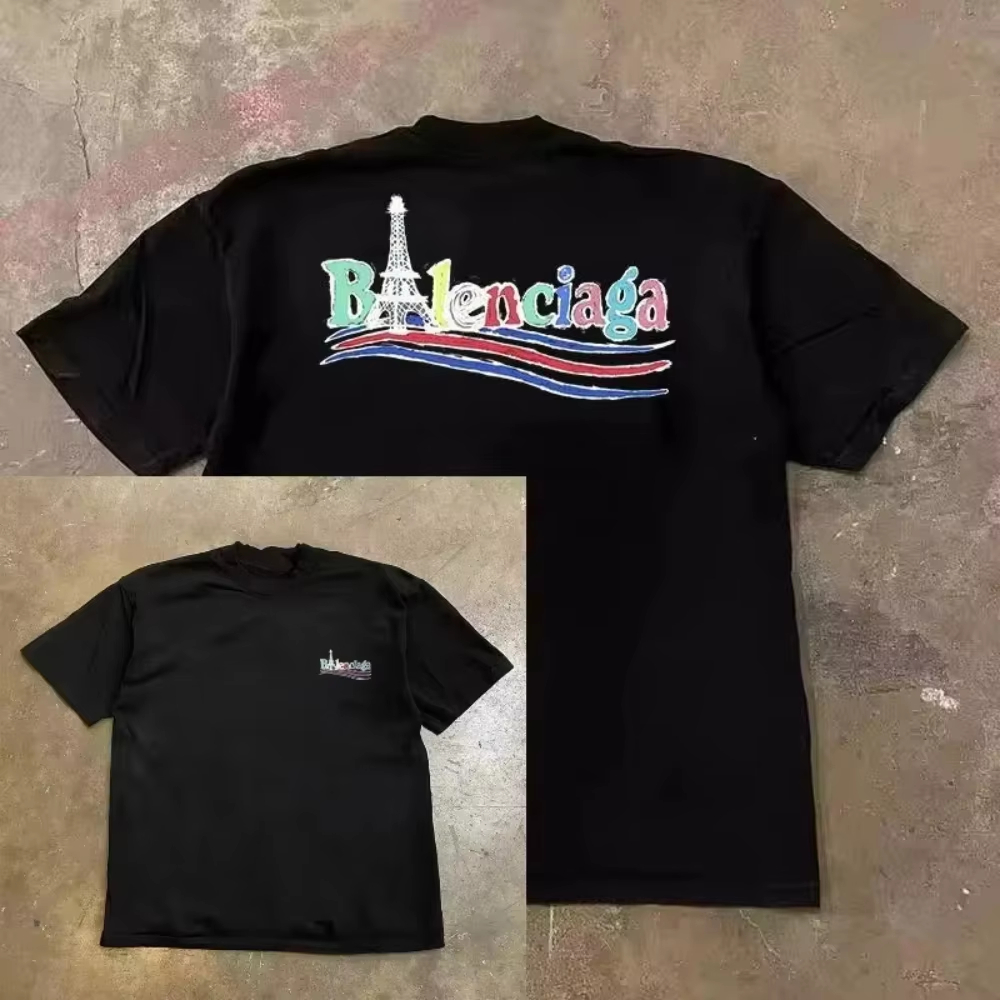 Streetwear Brand Paris - تي شيرت برسومات برج باريس دوبامين