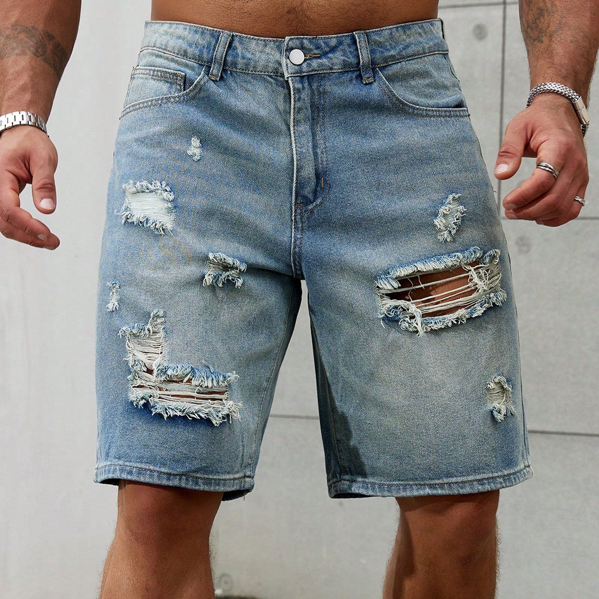 Streetwear Brand For Men - جينز قطني قصير ممزق للرجال ،