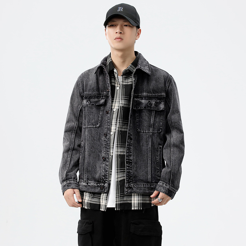 Streetwear Brand For Men - جاكيت دينيم رجالي بجيوب للعمل، بتصميم